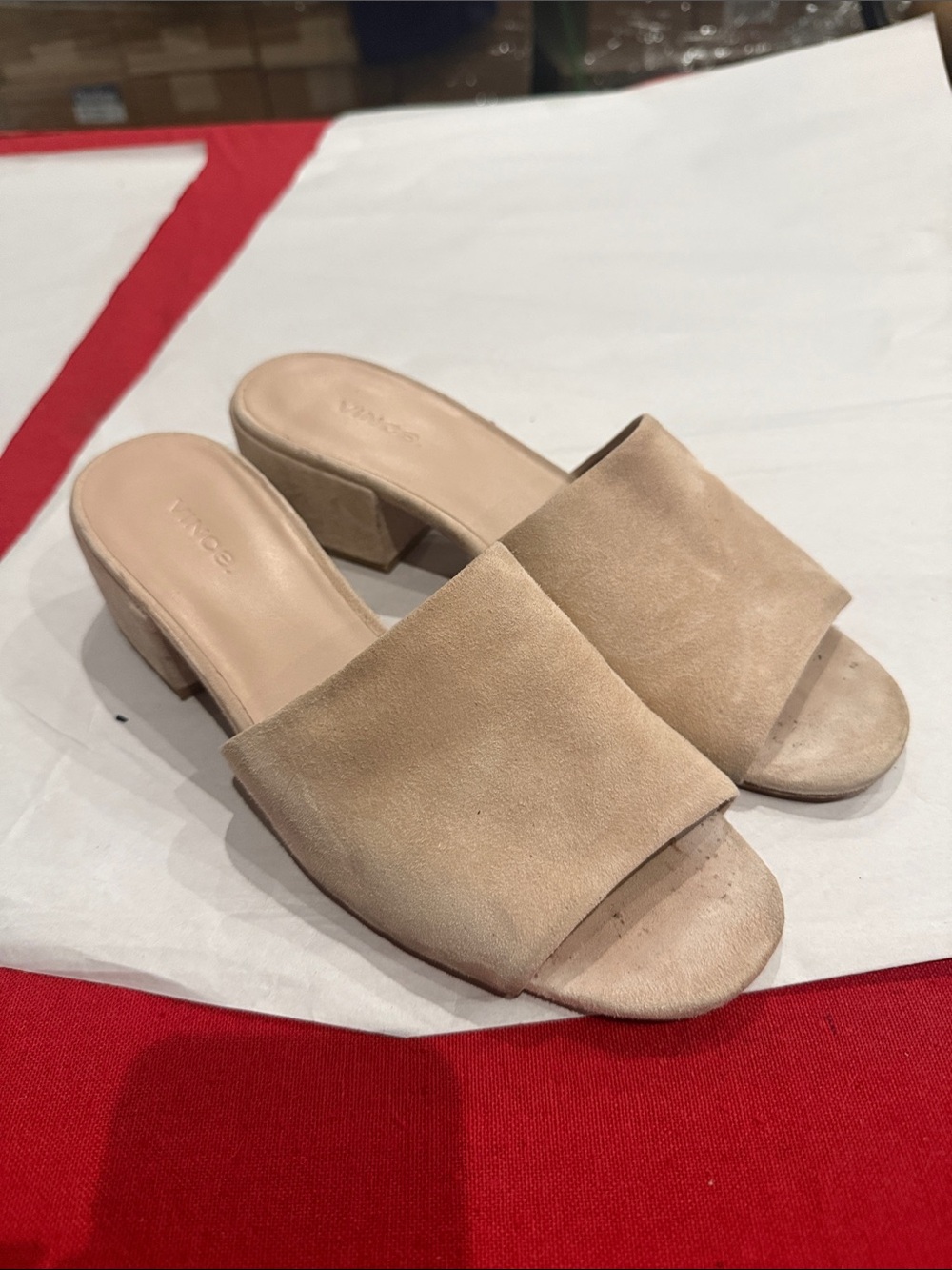 Women's Suede Slide Sandals in Beige to light pink  - Neutral Block Heel